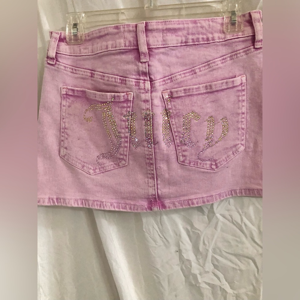 Juicy Couture faded vintage wash pink denim bling monogram y2k mini skirt size 5